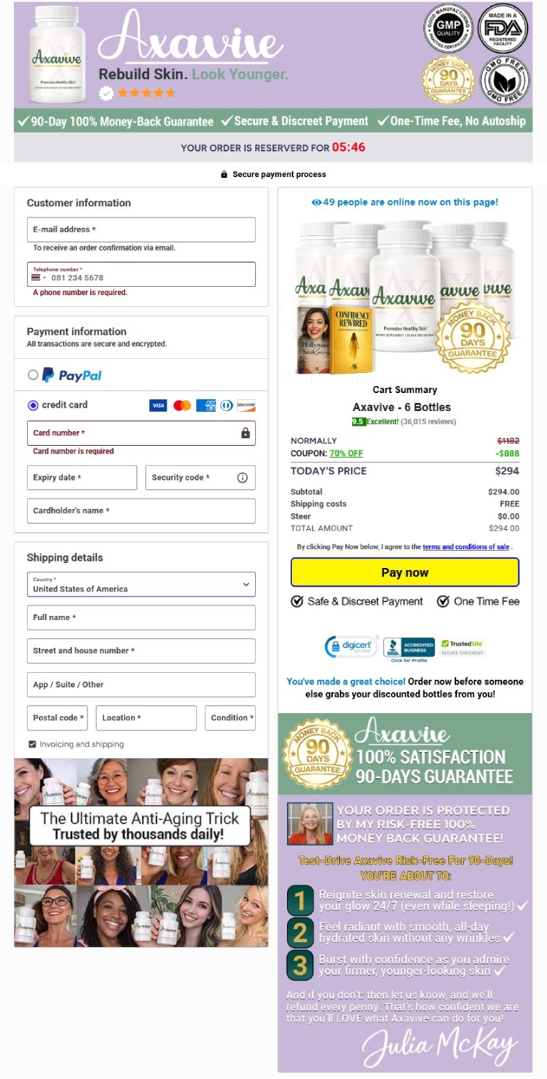 Axavive secure payment checkout with encrypted transaction protection